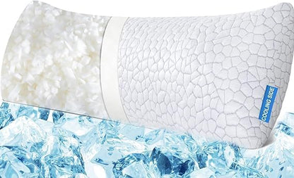 Cooling Pillow for Sleeping, CertiPUR-US Shredded Memory Foam Queen Pillows Set of 2, Cool Pillow for Hot Sleepers Adjustable Firm Pillow for Side, Back, Stomach Sleepers Soft Yet Support,White