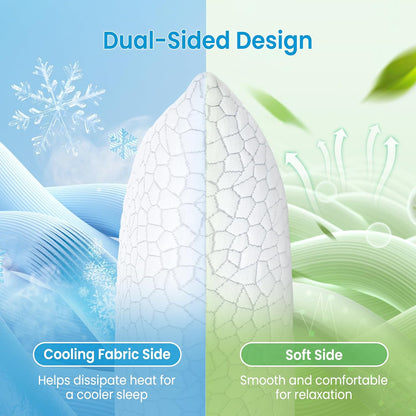 Cooling Pillow for Sleeping, CertiPUR-US Shredded Memory Foam Queen Pillows Set of 2, Cool Pillow for Hot Sleepers Adjustable Firm Pillow for Side, Back, Stomach Sleepers Soft Yet Support,White