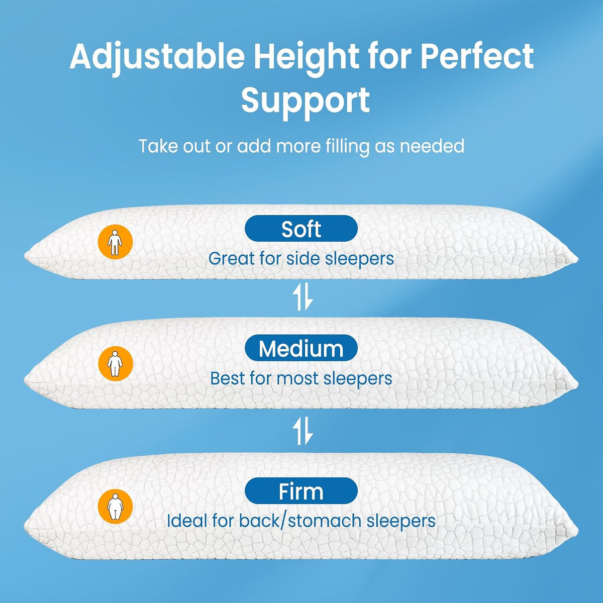 Cooling Pillow for Sleeping, CertiPUR-US Shredded Memory Foam Queen Pillows Set of 2, Cool Pillow for Hot Sleepers Adjustable Firm Pillow for Side, Back, Stomach Sleepers Soft Yet Support,White
