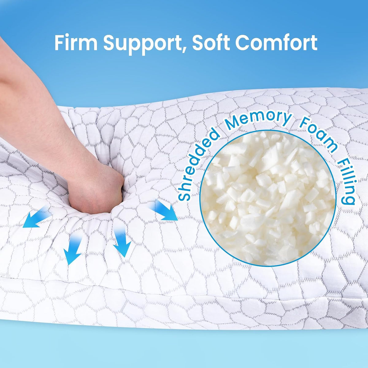 Cooling Pillow for Sleeping, CertiPUR-US Shredded Memory Foam Queen Pillows Set of 2, Cool Pillow for Hot Sleepers Adjustable Firm Pillow for Side, Back, Stomach Sleepers Soft Yet Support,White