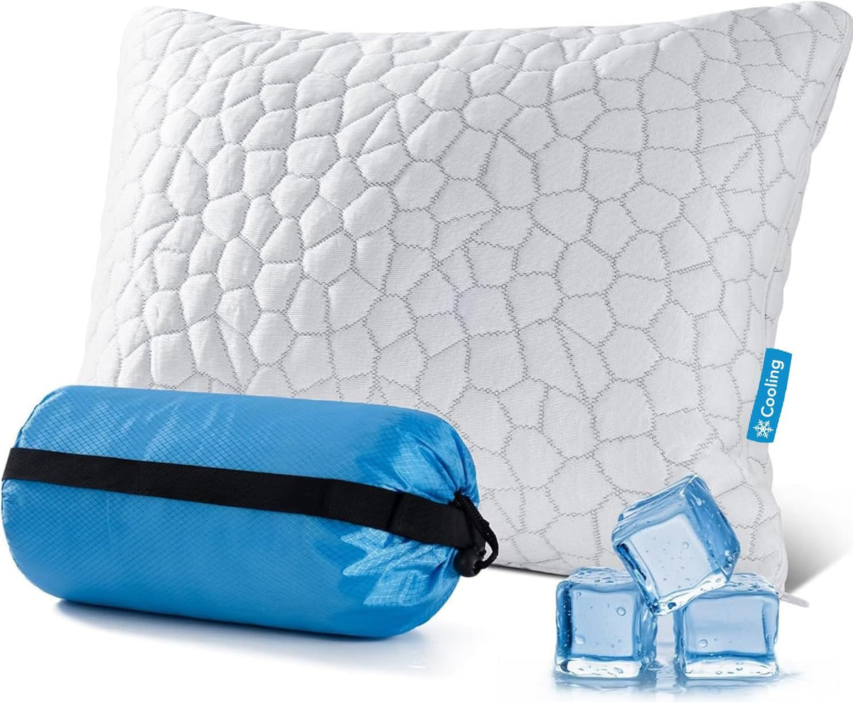 Cooling Pillow for Sleeping, CertiPUR-US Shredded Memory Foam Queen Pillows Set of 2, Cool Pillow for Hot Sleepers Adjustable Firm Pillow for Side, Back, Stomach Sleepers Soft Yet Support,White
