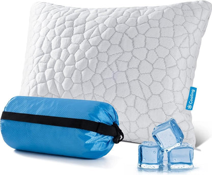Cooling Pillow for Sleeping, CertiPUR-US Shredded Memory Foam Queen Pillows Set of 2, Cool Pillow for Hot Sleepers Adjustable Firm Pillow for Side, Back, Stomach Sleepers Soft Yet Support,White