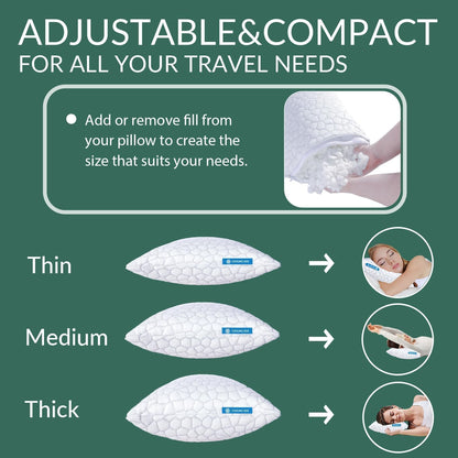 Cooling Pillow for Sleeping, CertiPUR-US Shredded Memory Foam Queen Pillows Set of 2, Cool Pillow for Hot Sleepers Adjustable Firm Pillow for Side, Back, Stomach Sleepers Soft Yet Support,White