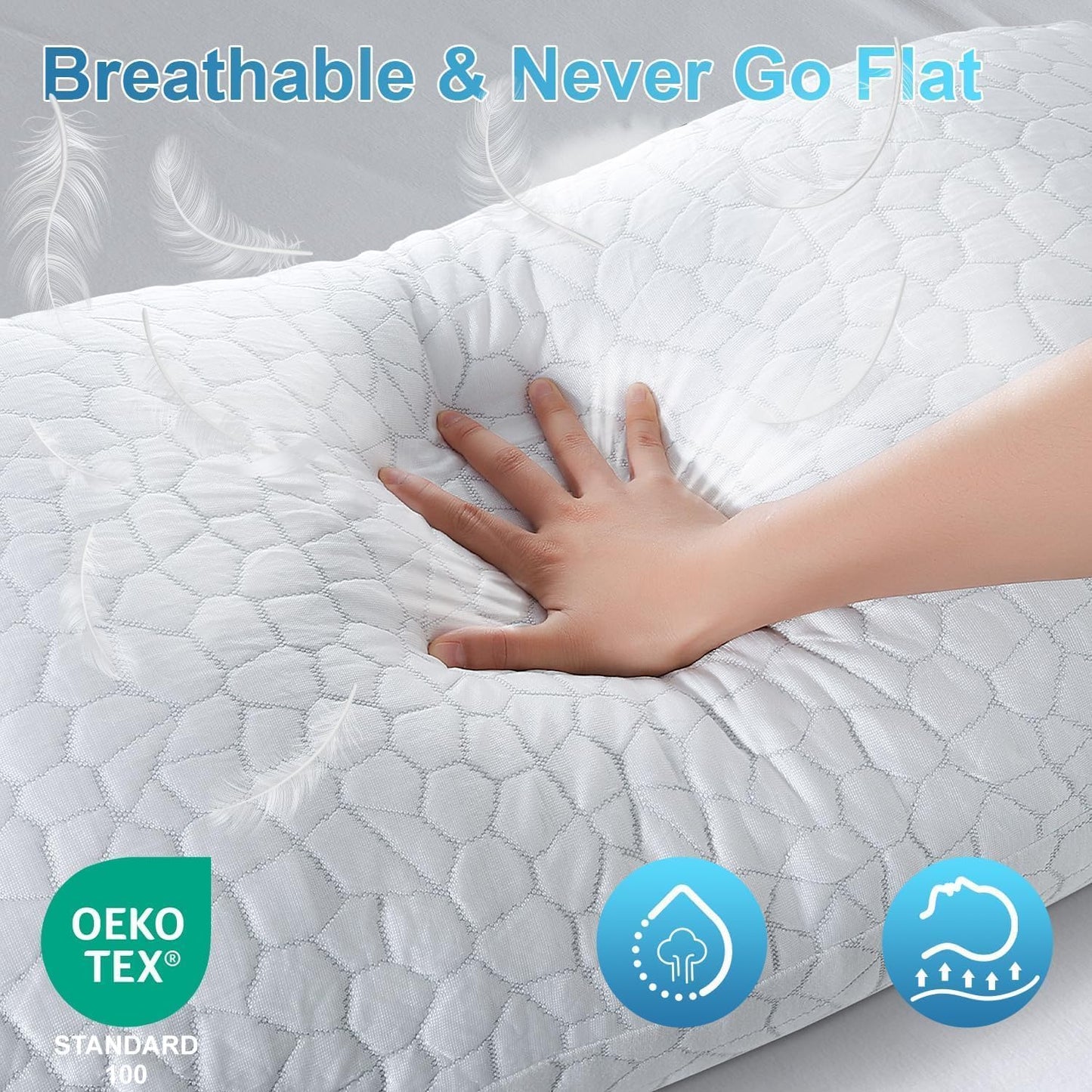 Cooling Pillow for Sleeping, CertiPUR-US Shredded Memory Foam Queen Pillows Set of 2, Cool Pillow for Hot Sleepers Adjustable Firm Pillow for Side, Back, Stomach Sleepers Soft Yet Support,White