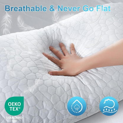 Cooling Pillow for Sleeping, CertiPUR-US Shredded Memory Foam Queen Pillows Set of 2, Cool Pillow for Hot Sleepers Adjustable Firm Pillow for Side, Back, Stomach Sleepers Soft Yet Support,White