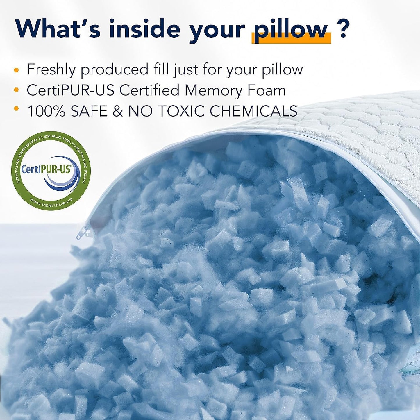 Cooling Pillow for Sleeping, CertiPUR-US Shredded Memory Foam Queen Pillows Set of 2, Cool Pillow for Hot Sleepers Adjustable Firm Pillow for Side, Back, Stomach Sleepers Soft Yet Support,White