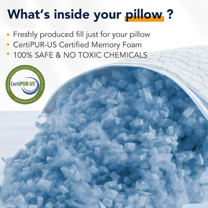 Cooling Pillow for Sleeping, CertiPUR-US Shredded Memory Foam Queen Pillows Set of 2, Cool Pillow for Hot Sleepers Adjustable Firm Pillow for Side, Back, Stomach Sleepers Soft Yet Support,White