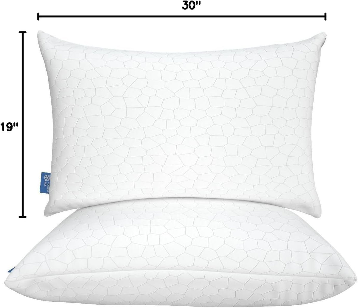 Cooling Pillow for Sleeping, CertiPUR-US Shredded Memory Foam Queen Pillows Set of 2, Cool Pillow for Hot Sleepers Adjustable Firm Pillow for Side, Back, Stomach Sleepers Soft Yet Support,White