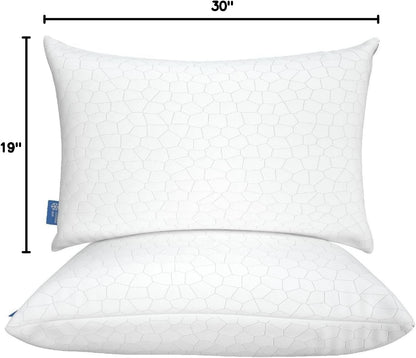 Cooling Pillow for Sleeping, CertiPUR-US Shredded Memory Foam Queen Pillows Set of 2, Cool Pillow for Hot Sleepers Adjustable Firm Pillow for Side, Back, Stomach Sleepers Soft Yet Support,White