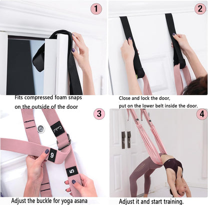 Yoga Stretching Strap,Stretching Equipment with Door Anchor,Back Stretcher for Back Pain, Flexibility Tensile Trainer for Dance Aerial Yoga Ballet Leg Stretching Exercise