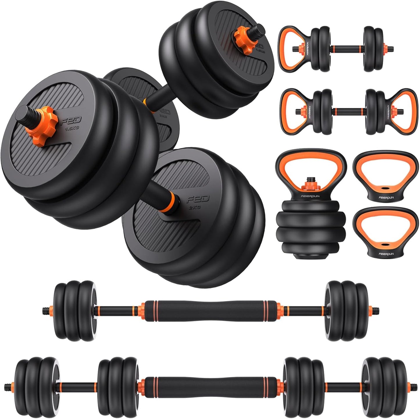 DS2 Adjustable Dumbbells, 20/30/40/45/70/90lbs Free Weight Set with Connector, 5 in1 Dumbbells Set Used as Barbell, Kettlebells, Push up Stand, Weight Plate, Fitness Exercises for Home Gym Suitable Men/Women