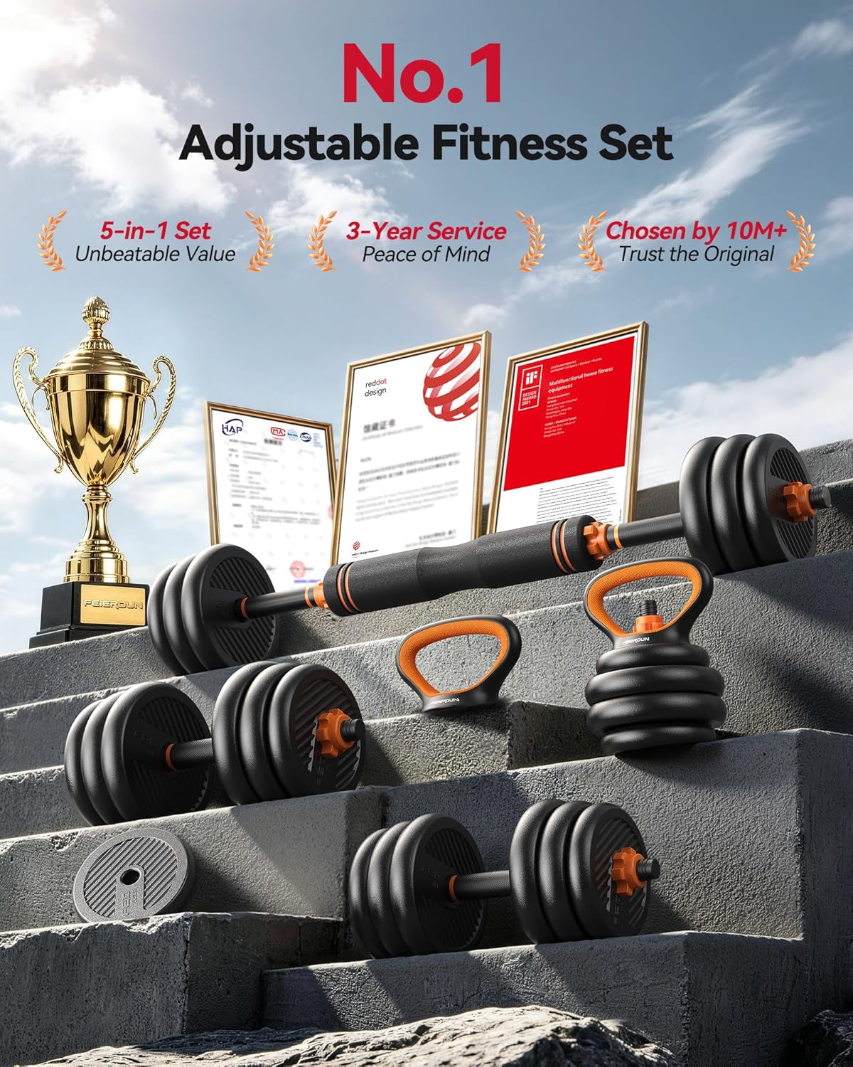 DS2 Adjustable Dumbbells, 20/30/40/45/70/90lbs Free Weight Set with Connector, 5 in1 Dumbbells Set Used as Barbell, Kettlebells, Push up Stand, Weight Plate, Fitness Exercises for Home Gym Suitable Men/Women