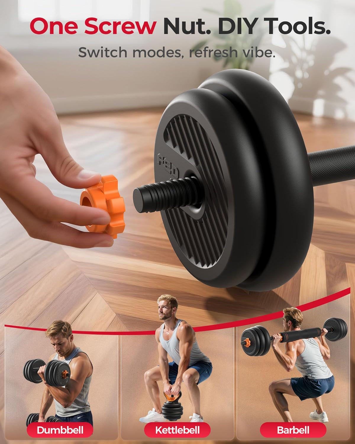 DS2 Adjustable Dumbbells, 20/30/40/45/70/90lbs Free Weight Set with Connector, 5 in1 Dumbbells Set Used as Barbell, Kettlebells, Push up Stand, Weight Plate, Fitness Exercises for Home Gym Suitable Men/Women