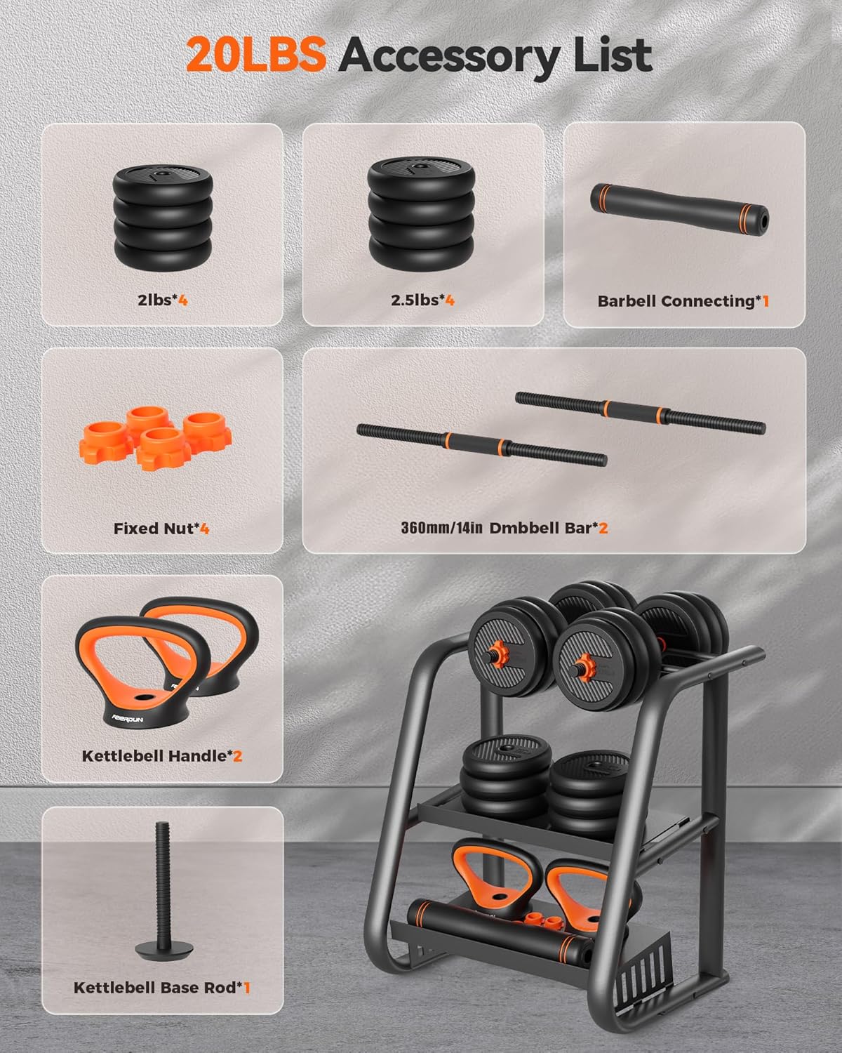 DS2 Adjustable Dumbbells, 20/30/40/45/70/90lbs Free Weight Set with Connector, 5 in1 Dumbbells Set Used as Barbell, Kettlebells, Push up Stand, Weight Plate, Fitness Exercises for Home Gym Suitable Men/Women