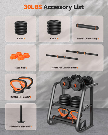 DS2 Adjustable Dumbbells, 20/30/40/45/70/90lbs Free Weight Set with Connector, 5 in1 Dumbbells Set Used as Barbell, Kettlebells, Push up Stand, Weight Plate, Fitness Exercises for Home Gym Suitable Men/Women