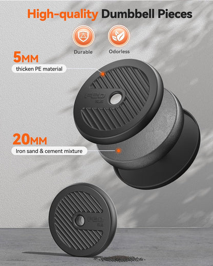 DS2 Adjustable Dumbbells, 20/30/40/45/70/90lbs Free Weight Set with Connector, 5 in1 Dumbbells Set Used as Barbell, Kettlebells, Push up Stand, Weight Plate, Fitness Exercises for Home Gym Suitable Men/Women
