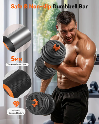 DS2 Adjustable Dumbbells, 20/30/40/45/70/90lbs Free Weight Set with Connector, 5 in1 Dumbbells Set Used as Barbell, Kettlebells, Push up Stand, Weight Plate, Fitness Exercises for Home Gym Suitable Men/Women