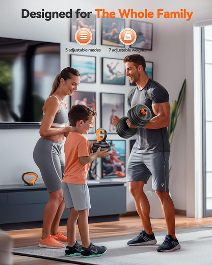 DS2 Adjustable Dumbbells, 20/30/40/45/70/90lbs Free Weight Set with Connector, 5 in1 Dumbbells Set Used as Barbell, Kettlebells, Push up Stand, Weight Plate, Fitness Exercises for Home Gym Suitable Men/Women