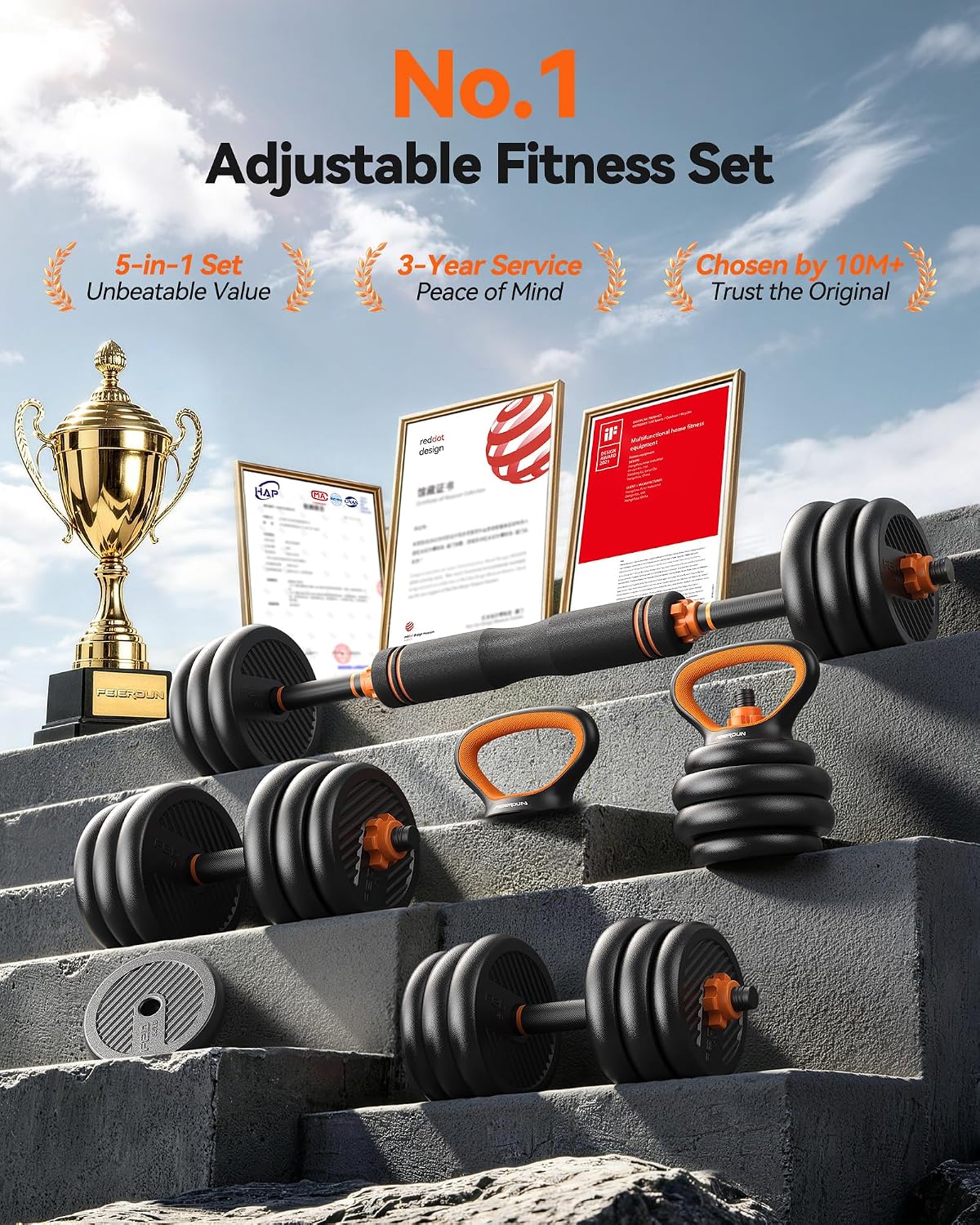 DS2 Adjustable Dumbbells, 20/30/40/45/70/90lbs Free Weight Set with Connector, 5 in1 Dumbbells Set Used as Barbell, Kettlebells, Push up Stand, Weight Plate, Fitness Exercises for Home Gym Suitable Men/Women