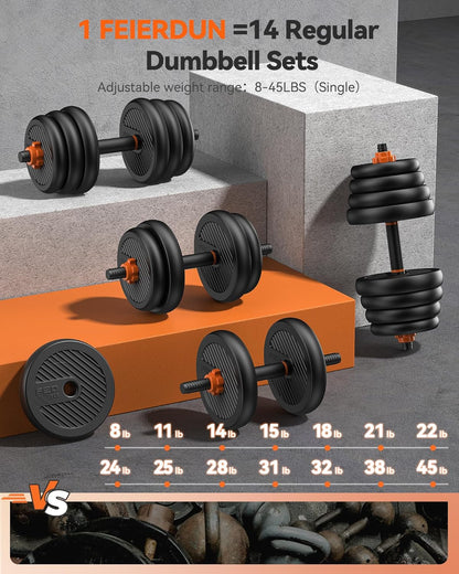 DS2 Adjustable Dumbbells, 20/30/40/45/70/90lbs Free Weight Set with Connector, 5 in1 Dumbbells Set Used as Barbell, Kettlebells, Push up Stand, Weight Plate, Fitness Exercises for Home Gym Suitable Men/Women