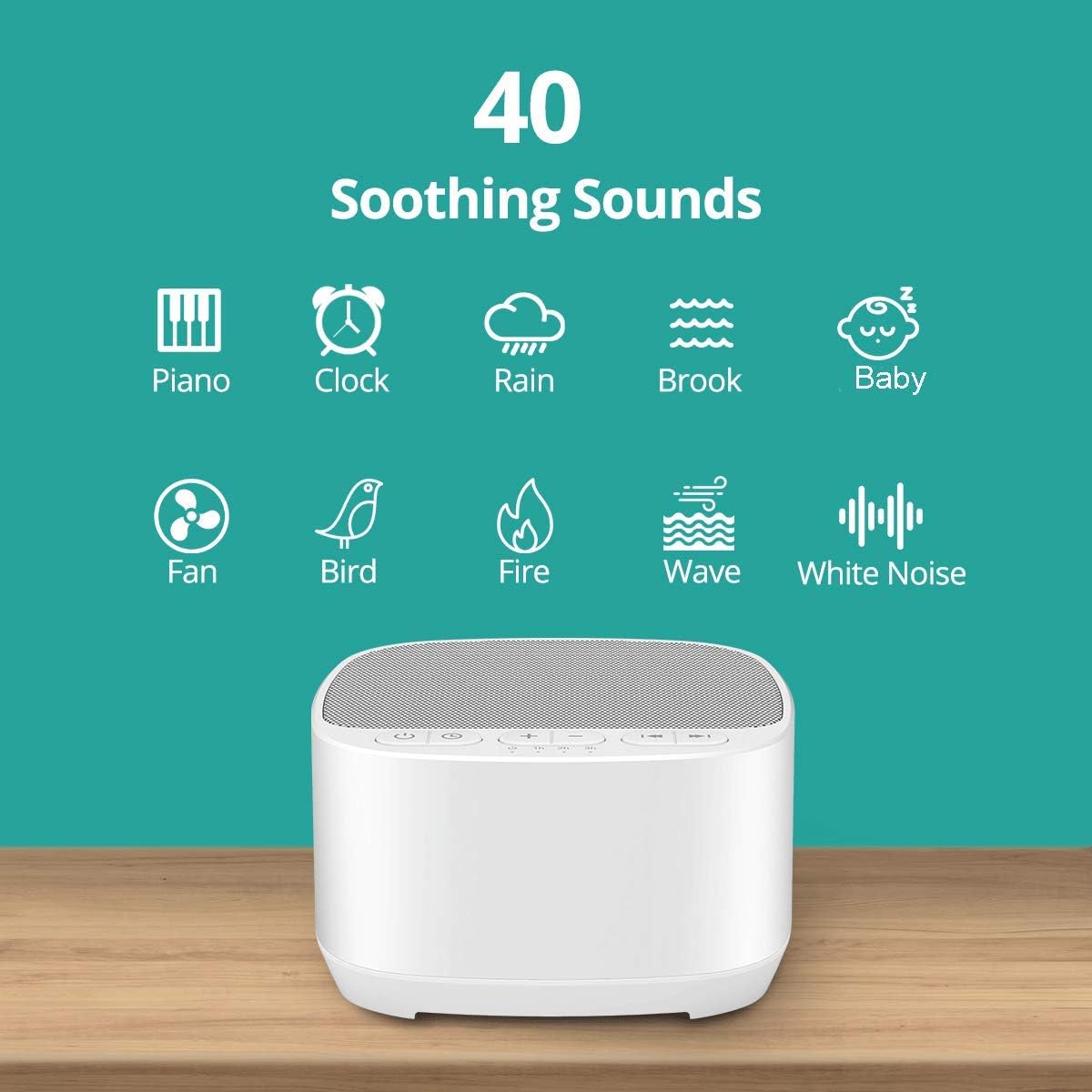 Sleep Sound White Noise Machine with 40 Natural Soothing Sounds and Memory Function 32 Levels of Volume Powered by AC or USB and Sleep Timer Sound Therapy for Baby Kids Adults (B-White)
