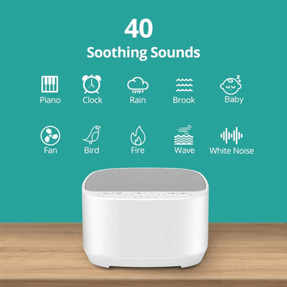 Sleep Sound White Noise Machine with 40 Natural Soothing Sounds and Memory Function 32 Levels of Volume Powered by AC or USB and Sleep Timer Sound Therapy for Baby Kids Adults (B-White)