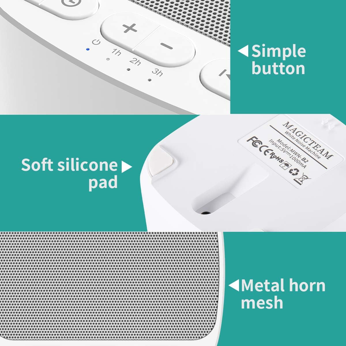 Sleep Sound White Noise Machine with 40 Natural Soothing Sounds and Memory Function 32 Levels of Volume Powered by AC or USB and Sleep Timer Sound Therapy for Baby Kids Adults (B-White)