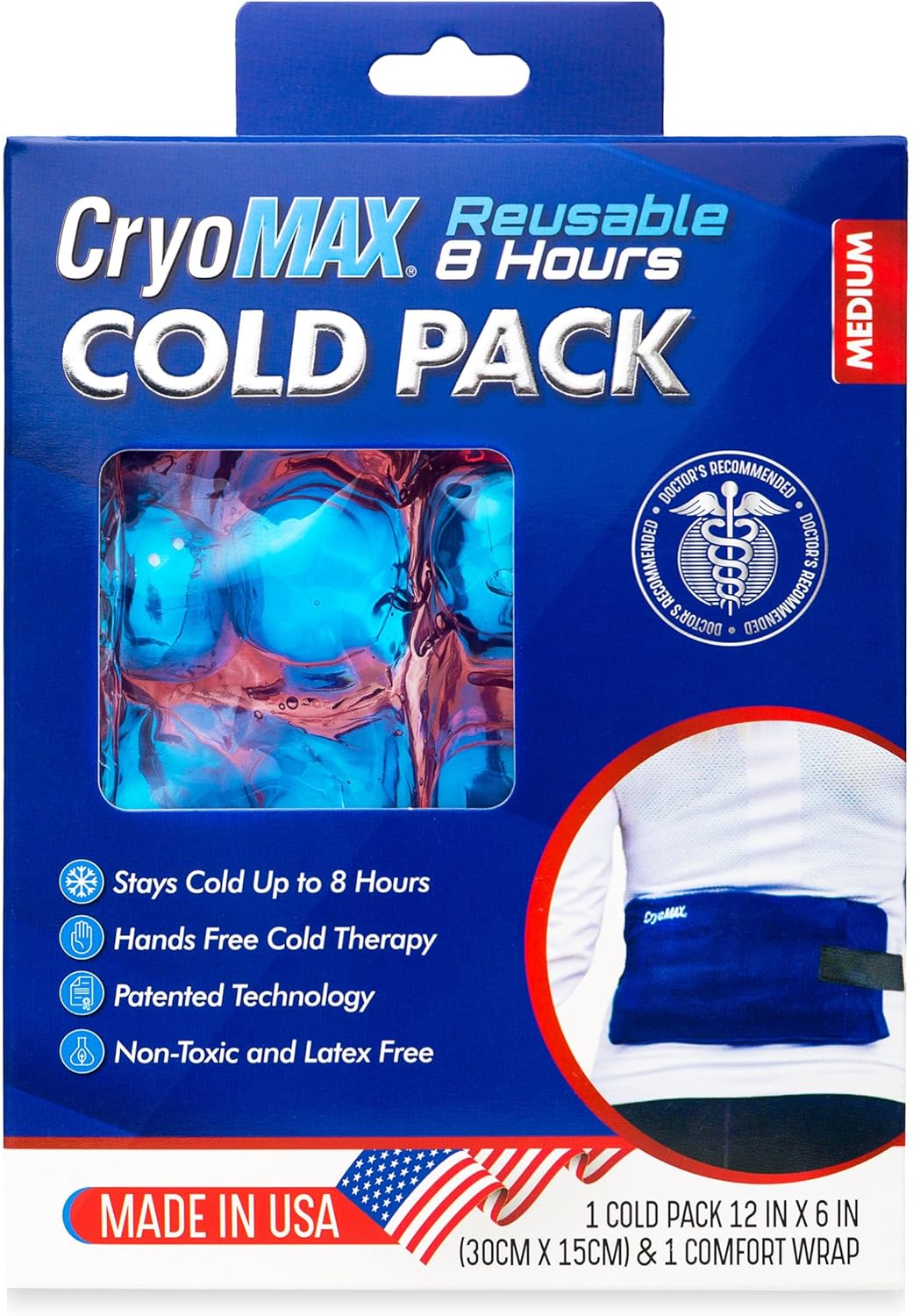 Cold Pack, 8 Hour Reusable Cold Therapy Ice Pack for Elbows, Knees, Neck + More, Medium, 6" x 12" (1 Count)