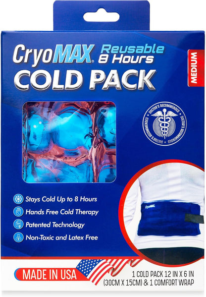 Cold Pack, 8 Hour Reusable Cold Therapy Ice Pack for Elbows, Knees, Neck + More, Medium, 6" x 12" (1 Count)