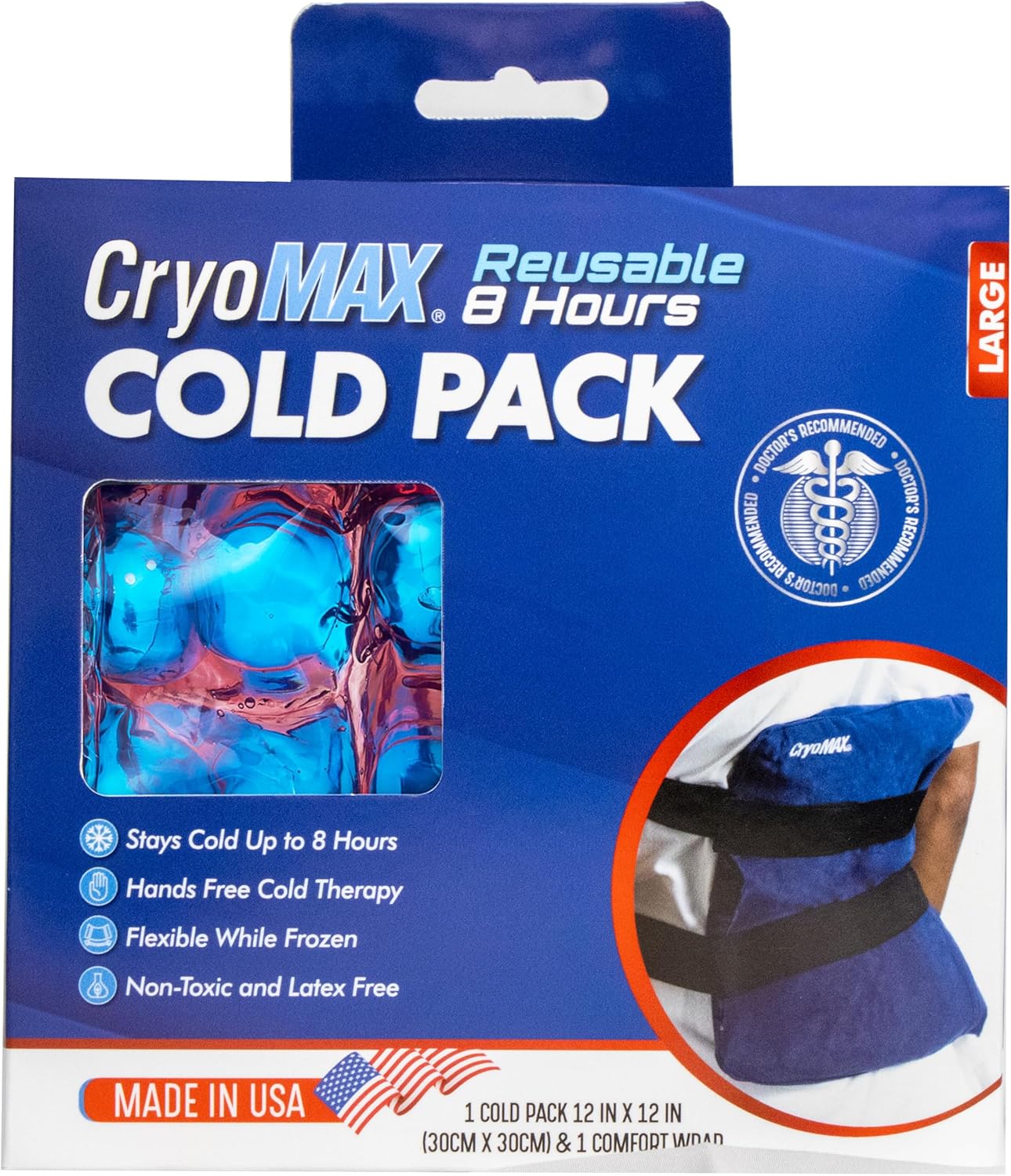 Cold Pack, 8 Hour Reusable Cold Therapy Ice Pack for Elbows, Knees, Neck + More, Medium, 6" x 12" (1 Count)