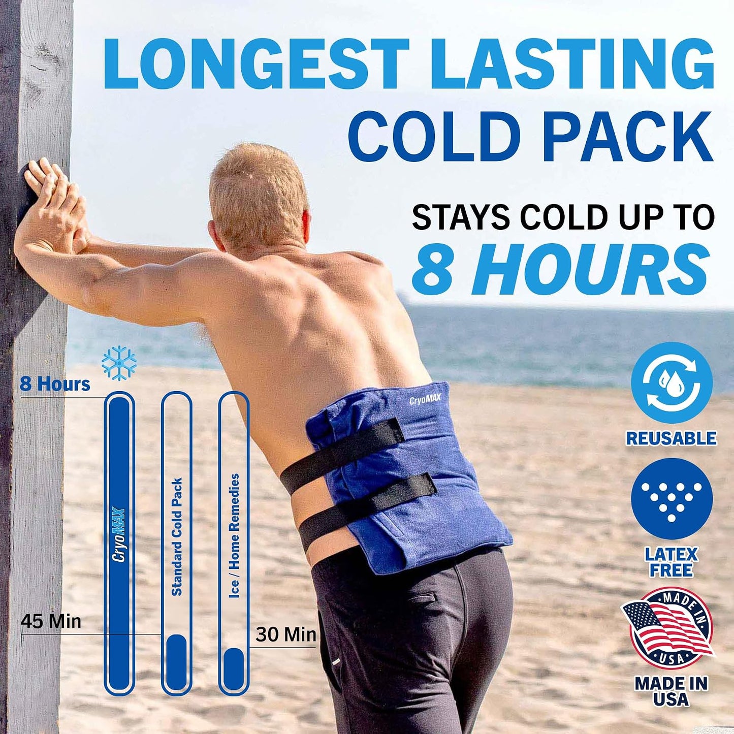 Cold Pack, 8 Hour Reusable Cold Therapy Ice Pack for Elbows, Knees, Neck + More, Medium, 6" x 12" (1 Count)