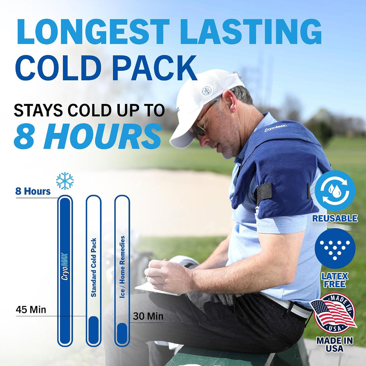 Cold Pack, 8 Hour Reusable Cold Therapy Ice Pack for Elbows, Knees, Neck + More, Medium, 6" x 12" (1 Count)