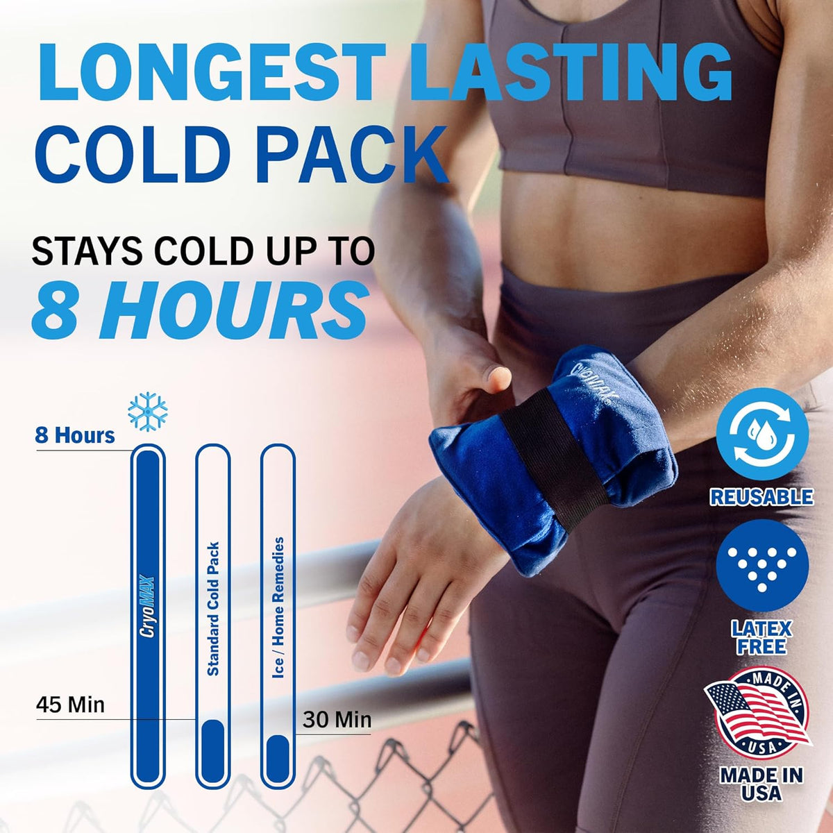 Cold Pack, 8 Hour Reusable Cold Therapy Ice Pack for Elbows, Knees, Neck + More, Medium, 6" x 12" (1 Count)