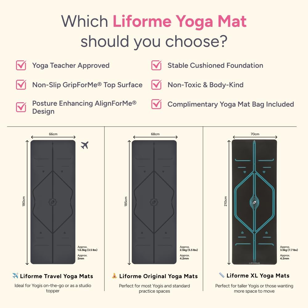Original Yoga Mat – Free Yoga Bag Included - Patented Alignment System, Warrior-like Grip, Non-slip, Eco-friendly, sweat-resistant, long, wide, 4.2mm thick mat for comfort