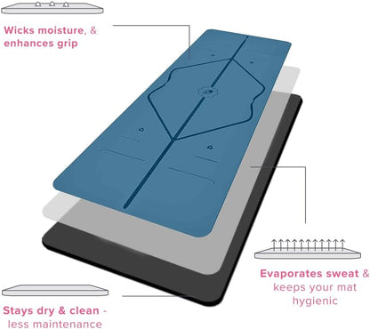 Original Yoga Mat – Free Yoga Bag Included - Patented Alignment System, Warrior-like Grip, Non-slip, Eco-friendly, sweat-resistant, long, wide, 4.2mm thick mat for comfort
