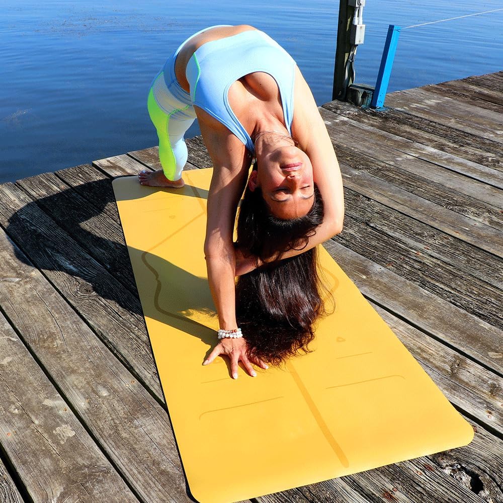 Original Yoga Mat – Free Yoga Bag Included - Patented Alignment System, Warrior-like Grip, Non-slip, Eco-friendly, sweat-resistant, long, wide, 4.2mm thick mat for comfort