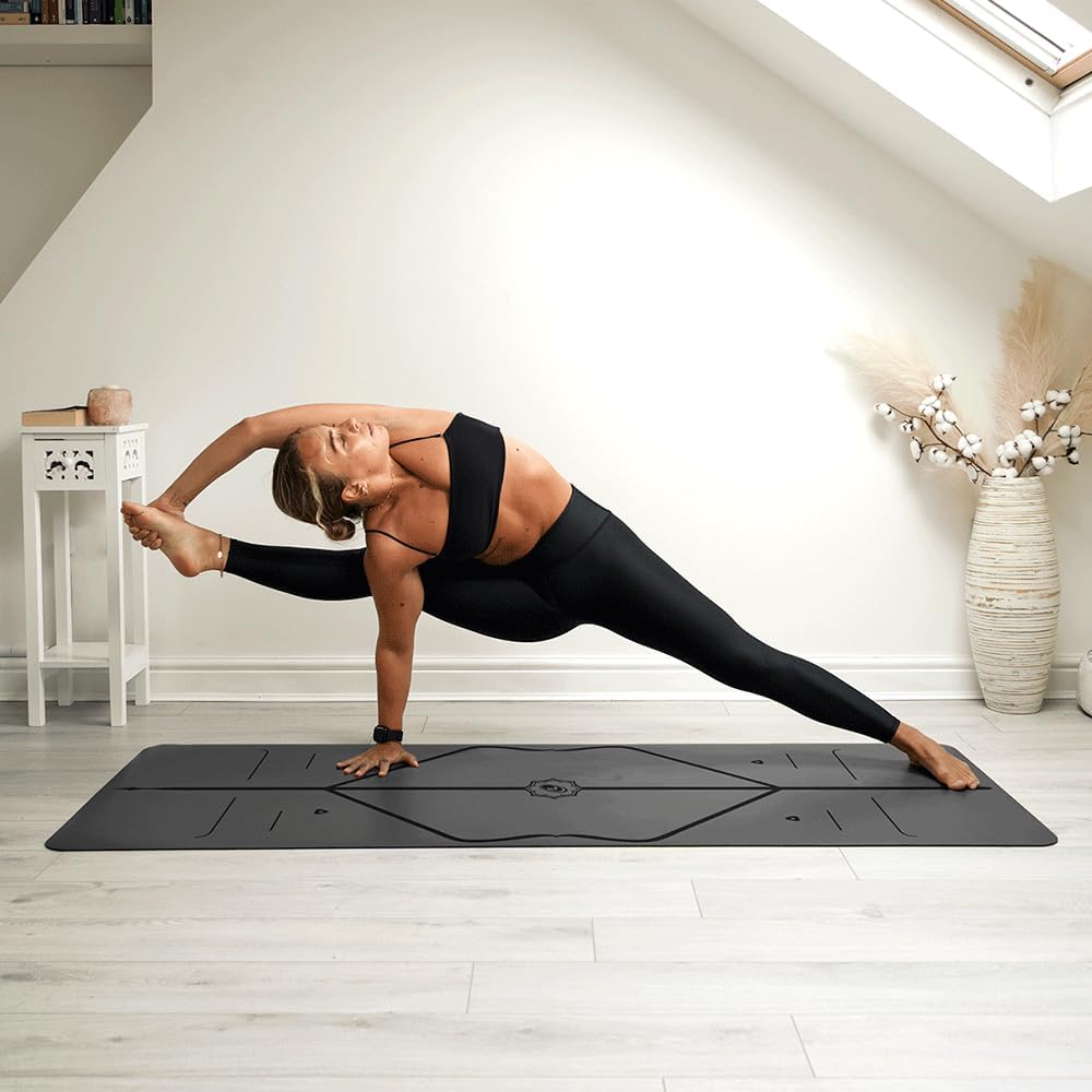Original Yoga Mat – Free Yoga Bag Included - Patented Alignment System, Warrior-like Grip, Non-slip, Eco-friendly, sweat-resistant, long, wide, 4.2mm thick mat for comfort