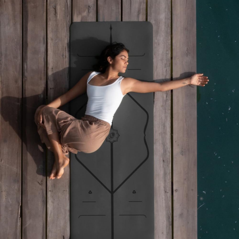 Original Yoga Mat – Free Yoga Bag Included - Patented Alignment System, Warrior-like Grip, Non-slip, Eco-friendly, sweat-resistant, long, wide, 4.2mm thick mat for comfort