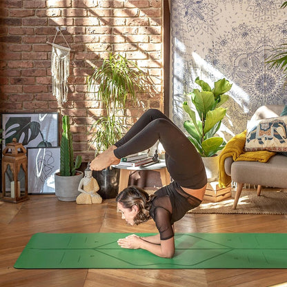 Original Yoga Mat – Free Yoga Bag Included - Patented Alignment System, Warrior-like Grip, Non-slip, Eco-friendly, sweat-resistant, long, wide, 4.2mm thick mat for comfort