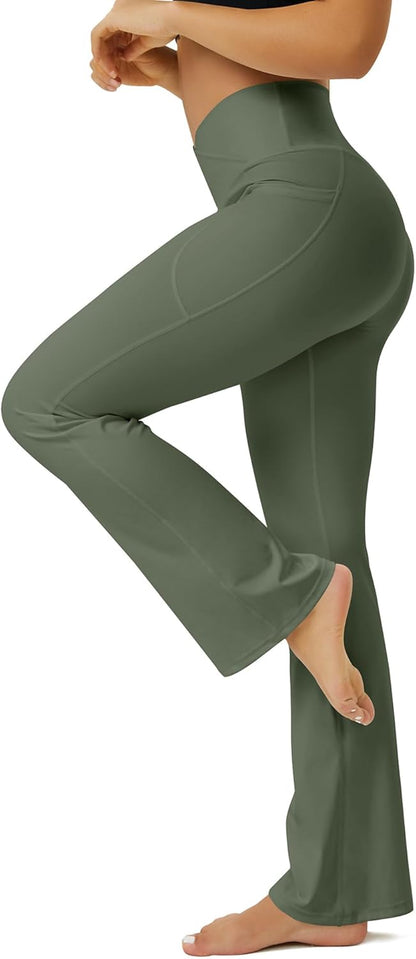 Yoga Pants Women, Flare Leggings for Women with Pockets Crossover High Waisted Bootcut Yoga Pants