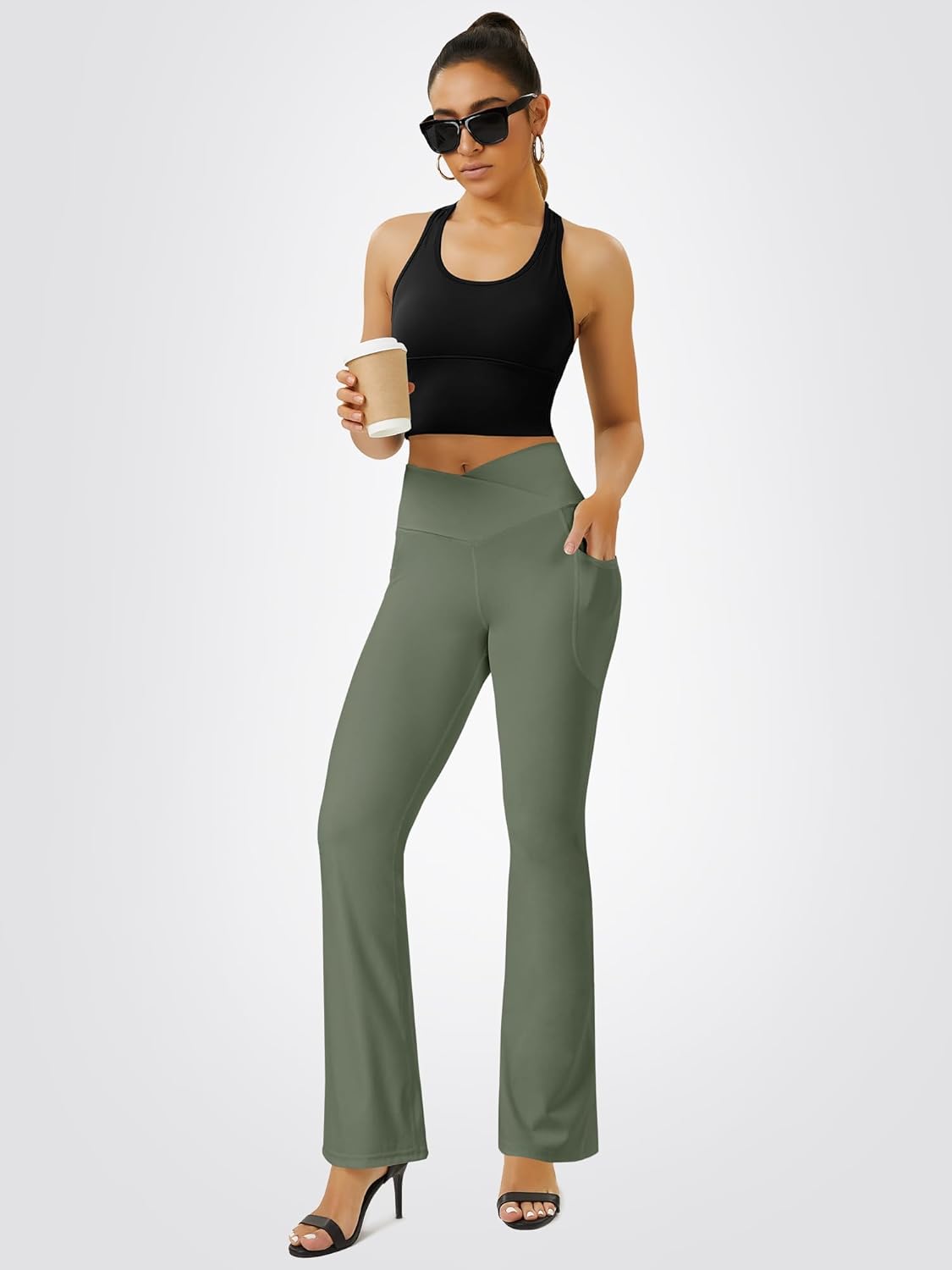 Yoga Pants Women, Flare Leggings for Women with Pockets Crossover High Waisted Bootcut Yoga Pants