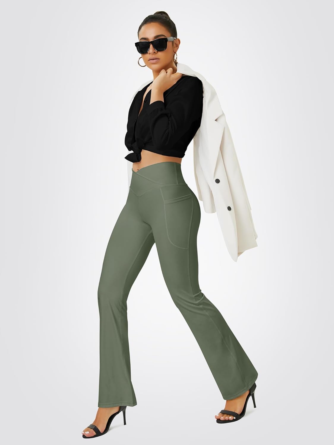 Yoga Pants Women, Flare Leggings for Women with Pockets Crossover High Waisted Bootcut Yoga Pants