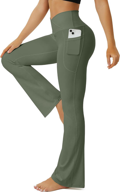 Yoga Pants Women, Flare Leggings for Women with Pockets Crossover High Waisted Bootcut Yoga Pants