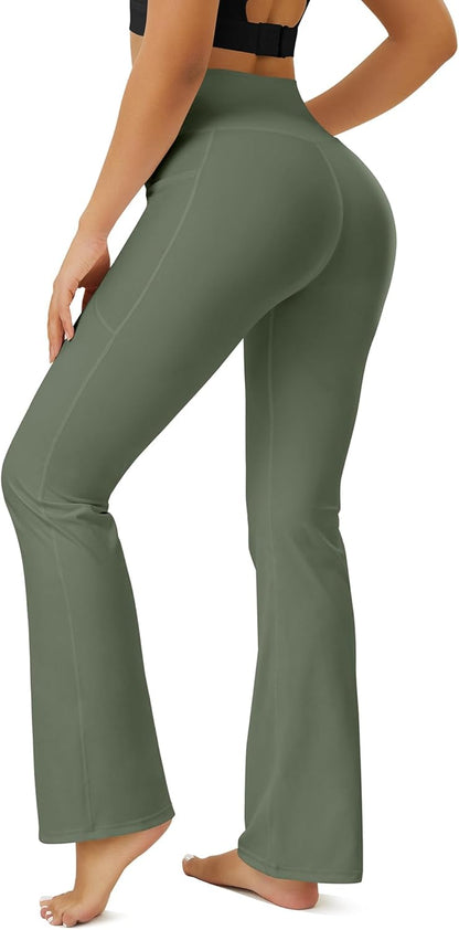 Yoga Pants Women, Flare Leggings for Women with Pockets Crossover High Waisted Bootcut Yoga Pants