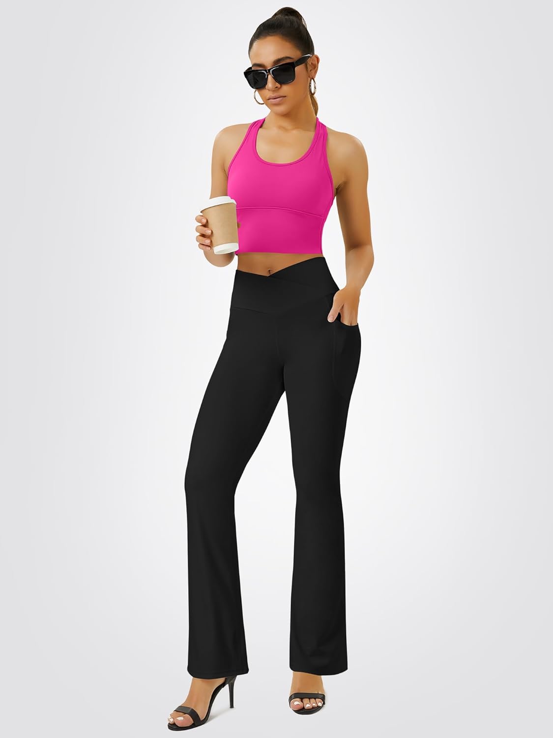 Yoga Pants Women, Flare Leggings for Women with Pockets Crossover High Waisted Bootcut Yoga Pants