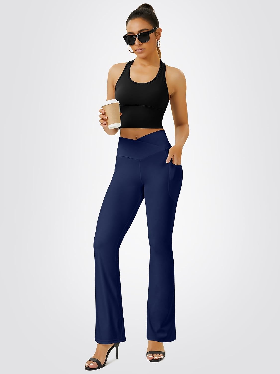 Yoga Pants Women, Flare Leggings for Women with Pockets Crossover High Waisted Bootcut Yoga Pants