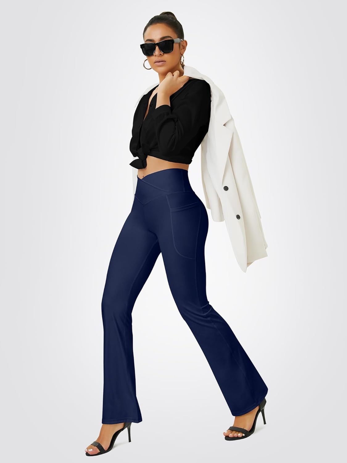 Yoga Pants Women, Flare Leggings for Women with Pockets Crossover High Waisted Bootcut Yoga Pants