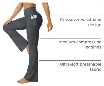 Yoga Pants Women, Flare Leggings for Women with Pockets Crossover High Waisted Bootcut Yoga Pants