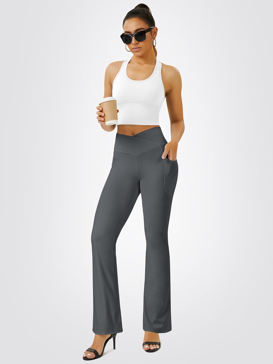 Yoga Pants Women, Flare Leggings for Women with Pockets Crossover High Waisted Bootcut Yoga Pants