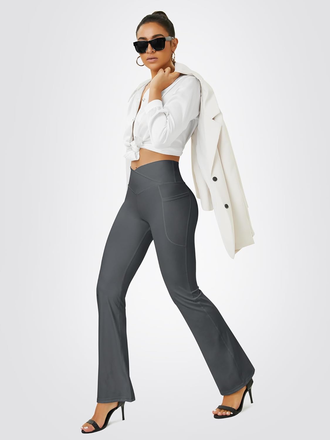 Yoga Pants Women, Flare Leggings for Women with Pockets Crossover High Waisted Bootcut Yoga Pants
